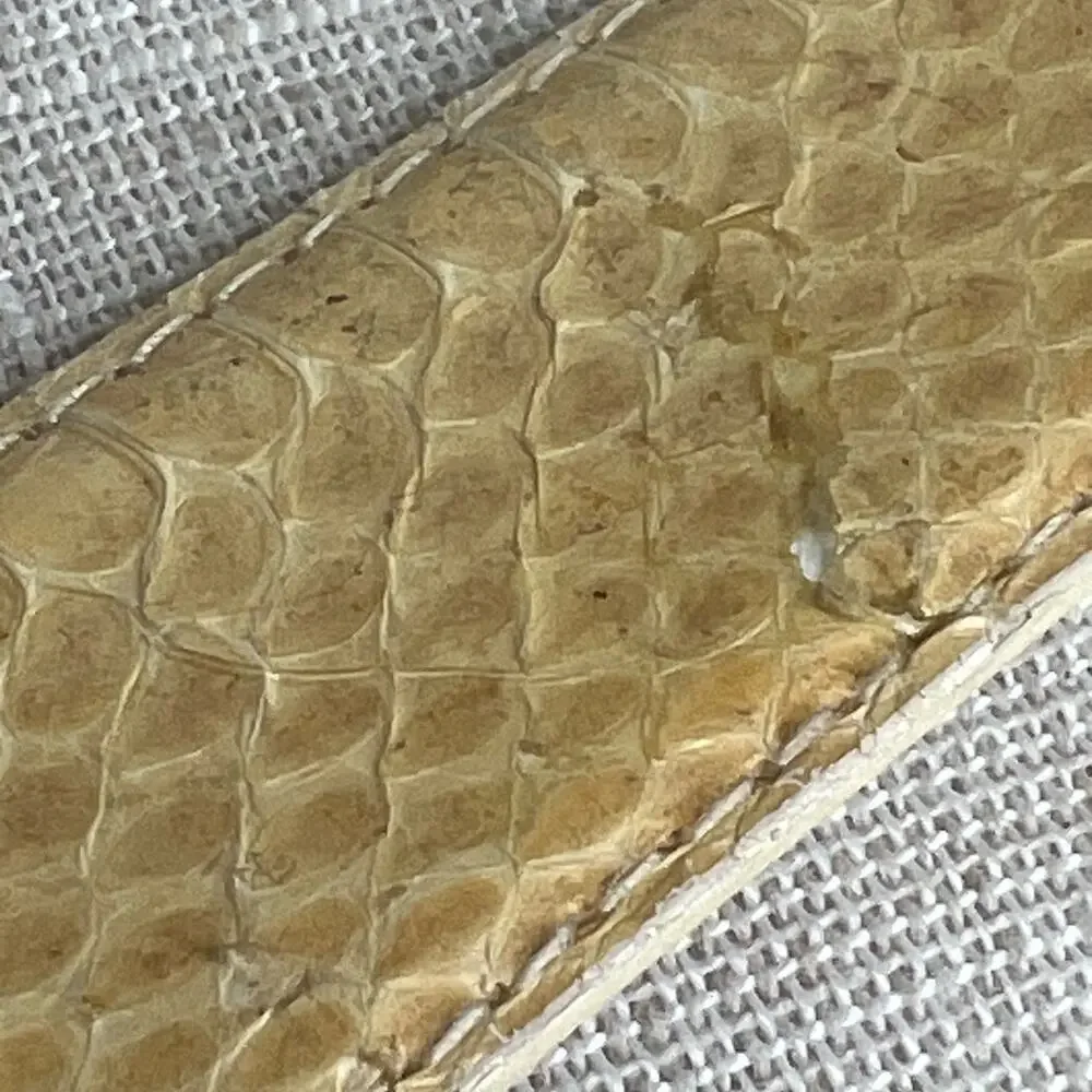 Vintage 80s Beige Snakeskin Leather Belt Size Medium Gold Buckle Classic